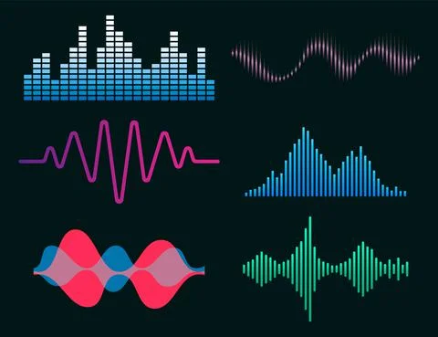 Frequency audio waveform, music wave HUD interface elements, voice graph sign Stock Illustration