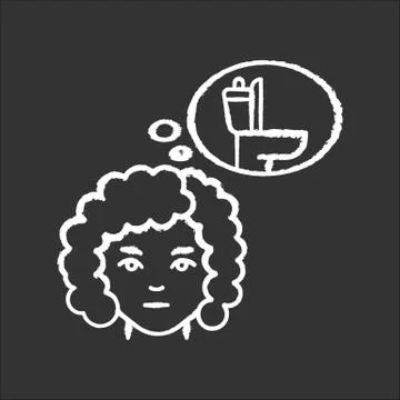 Frequent urination chalk white icon on black background. Urgent need to pee Illustrazione stock
