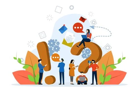 Frequently asked questions concept around exclamation mark and question mark Stock Illustration