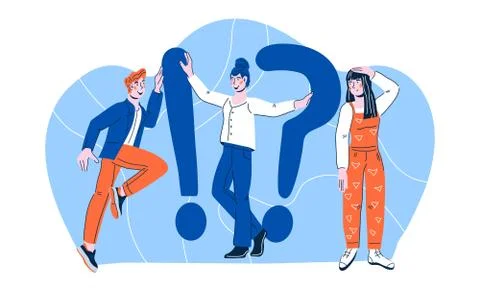 Frequently asked questions FAQ concept with young people vector illustration. Illustrazione stock