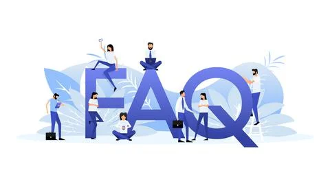 Frequently Asked Questions FAQ Label. Flat style characters. Stockillustratie