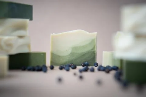 Fres made bar of juniper soap Stock Photos