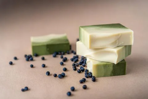 Fres made bar of juniper soap Stock Photos