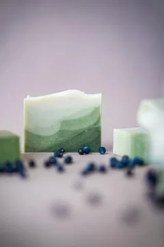 Fres made bar of juniper soap Stock Photos