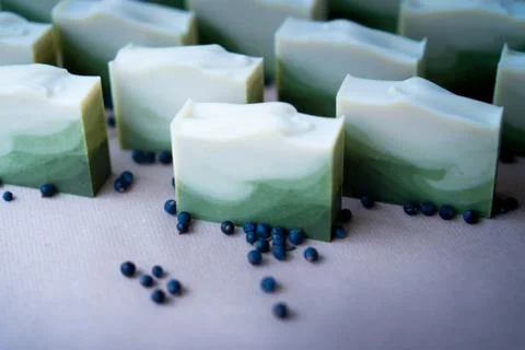 Fres made bar of juniper soap Stock Photos