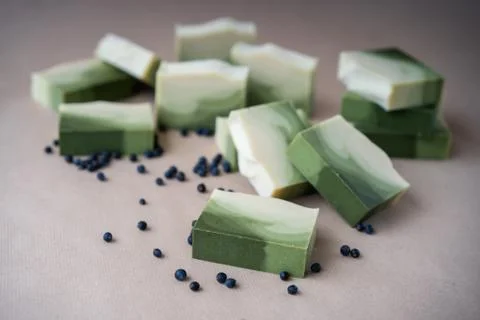 Fres made bar of juniper soap Stock Photos
