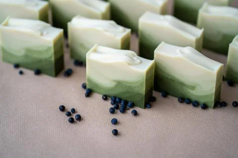 Fres made bar of juniper soap Stock Photos