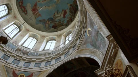 A fresco on the ceiling vault of a Russian Orthodox church. Biblical subject on Stock Footage 253787165