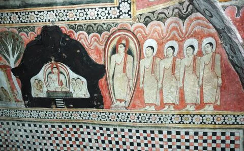 Fresco at dambulla cave temple complex,sri lanka unesco world heritage site Foto stock