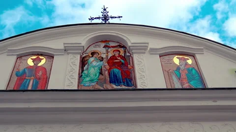 Fresco decorations at Orthodox Serbian Monastery Krusedol. Stock Footage 167861409