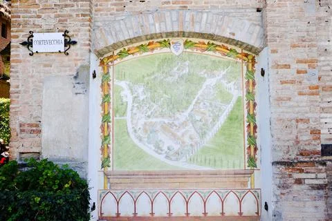 The fresco of the map of the town on the wall of Cortevecchia Palace in Grazz Stock Photos