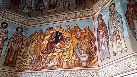 Fresco with saints and angels in the Bell tower Stock Footage
