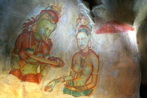 Frescoes apsaras, celestial nymph typically consort of gandharva or heaven... Fotos de archivo