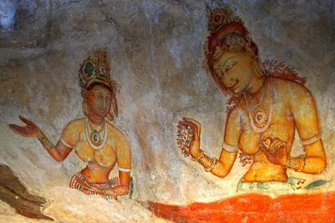 Frescoes apsaras, celestial nymph typically consort of gandharva or heaven... Fotos de archivo