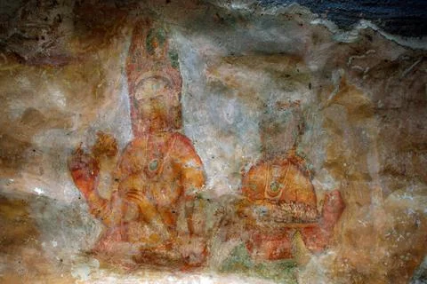 Frescoes apsaras, celestial nymph typically consort of gandharva or heaven... Fotos de archivo