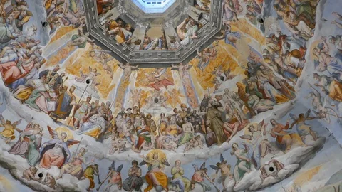 Frescoes inside of Florence Cathedral Dome Stock Footage 118018658