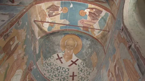 The frescoes in an Orthodox monastery Video stock 44096448