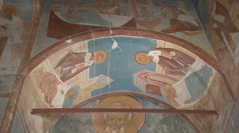 The frescoes in an Orthodox monastery Video stock 44097326