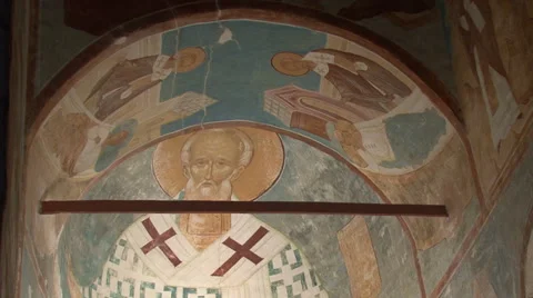 The frescoes in an Orthodox monastery Video stock 44097616