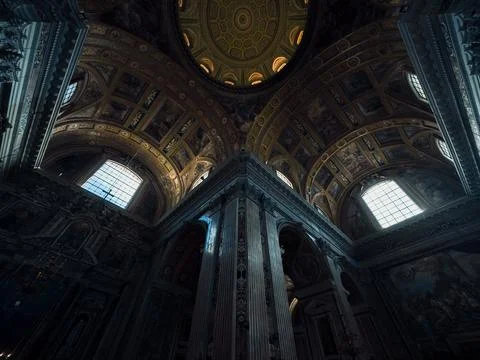 Frescoes Surrounding The Sharp Shape Of A Column Stock Photos