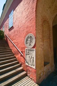 The frescoes on the wall of the castle Stock Photos