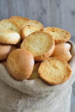 Freselle of bread in sack Stock Photos