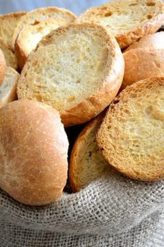 Freselle of bread in sack Stock-Fotos