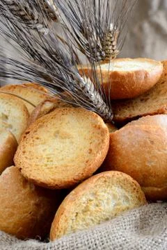 Freselle of bread in sack Stock Photos