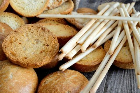 Freselle of bread in sack Stock-Fotos