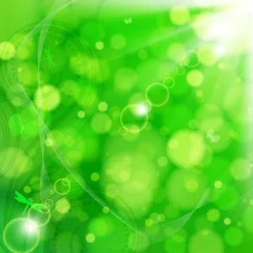 Fresh abstract background with sunlight spots and flying insects. Stock Illustration