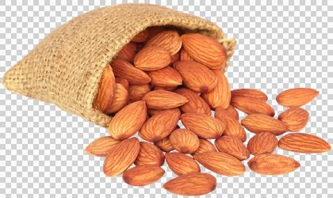 Fresh almonds in a sack Stock Photos