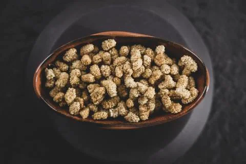 Fresh and delicious mulberries on the table Stock Photos