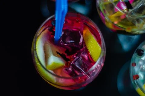 Fresh and refreshing cocktails based on gin, a distinctive herbal flavor Stock Photos