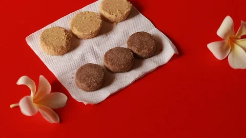 Fresh and tasty biscuit cake with pieces of chocolate Stock Footage 110730419