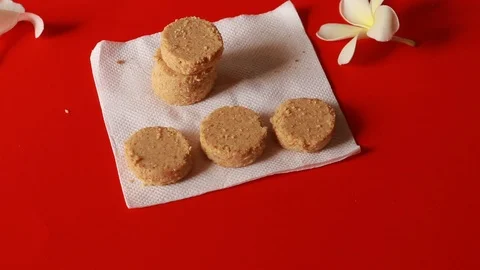 Fresh and tasty biscuit cake with pieces of chocolate Stock Footage 110730890