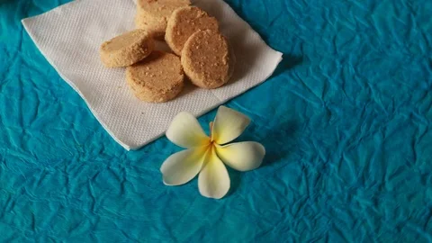 Fresh and tasty biscuit cake with pieces of chocolate Stock Footage 110731167