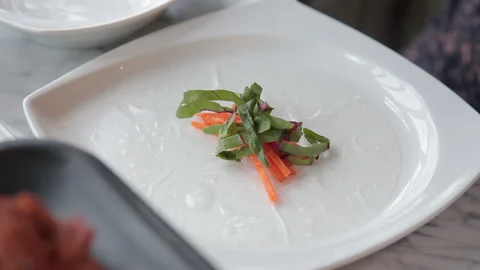 Fresh and versatile Asian spring rolls including vegetables, fruits and pork Stock Footage 144427576