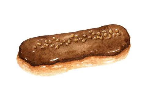 Fresh appetizing eclair with chocolate icing and nuts Illustrazione stock