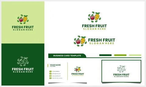 Fresh apple and mango Fruit with nature leaf logo with business card template Stock Illustration