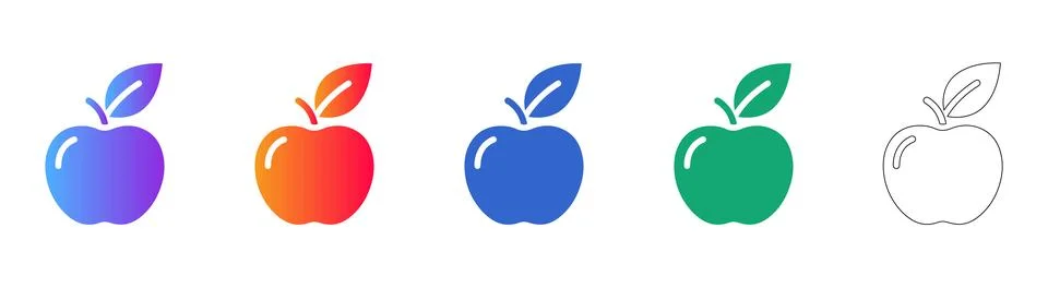 Fresh Apple Fruit Icon Set Stock Illustration