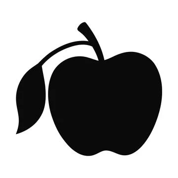 Fresh apple fruit with long stem and leaf silhouette vector illustration Stock Illustration