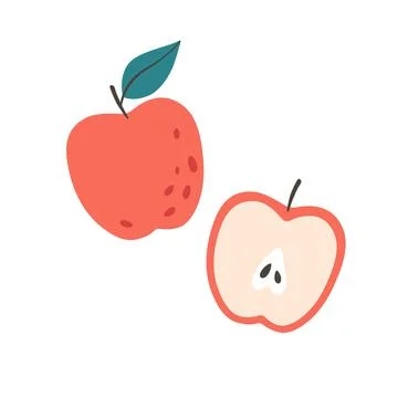 Fresh apple with half apple. Summer fruit. Healthy food. Vector illustration Иллюстрация