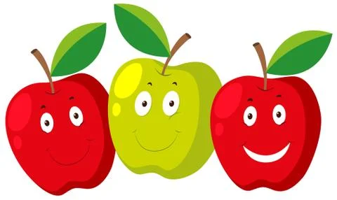 Fresh apple with happy faces Stock Illustration