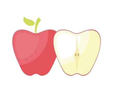 Fresh apple with slice fruit isolated icon Stock Illustration