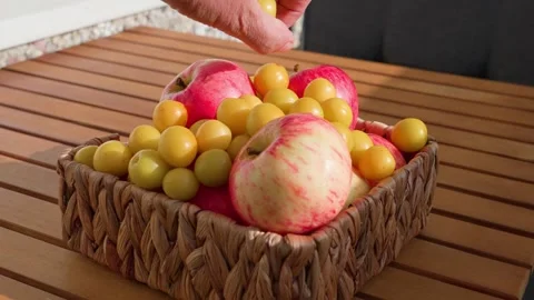 Fresh apples and cherry plums Stock Footage 318226645
