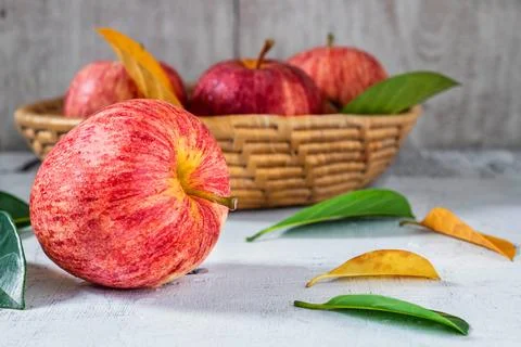 Fresh apples in basket 스톡 사진