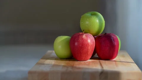 Fresh Apples Group Close Up Natural Fruit Healthy Food Background 4K Stock Footage 232396711
