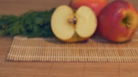 Fresh Apples on Table Stock Footage 74159857