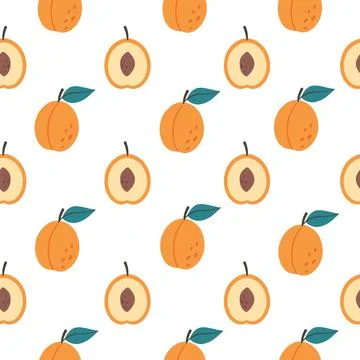 Fresh apricot seamless pattern. Summer fruit. Healthy and organic food Иллюстрация