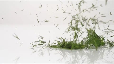 Fresh aromatic Chopped Dill Pickles Tzatziki Bouncing Slow Motion White Stock Footage 335461679